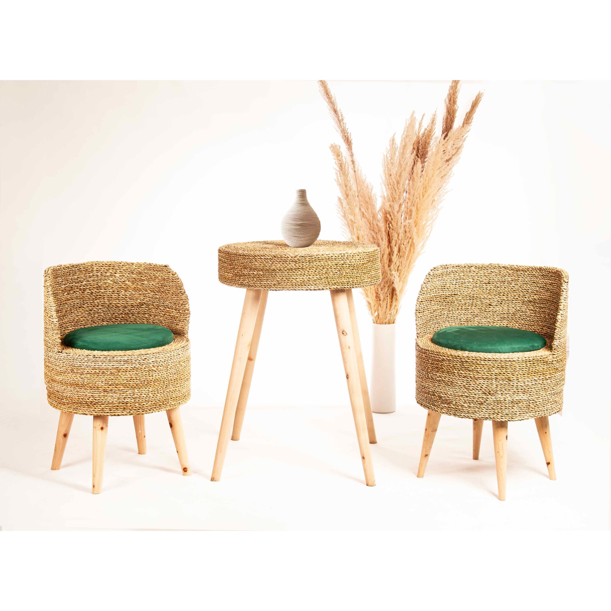 Rustic Boho Chair Natural Trio Woven Chair Set - Boho Ensemble - Ihmehalli OY